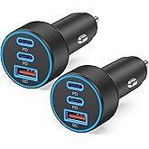 67W USB C Car Charger Super Fast Charging, 2Pack 3-Port 12-24V Car Accessories Phone Cigarette Lighter Adapter with USB C PD&QC 3.0 Fast Charger for iPhone 17 16 15 14 13 12 11 Pro Max, iPad, Galaxy