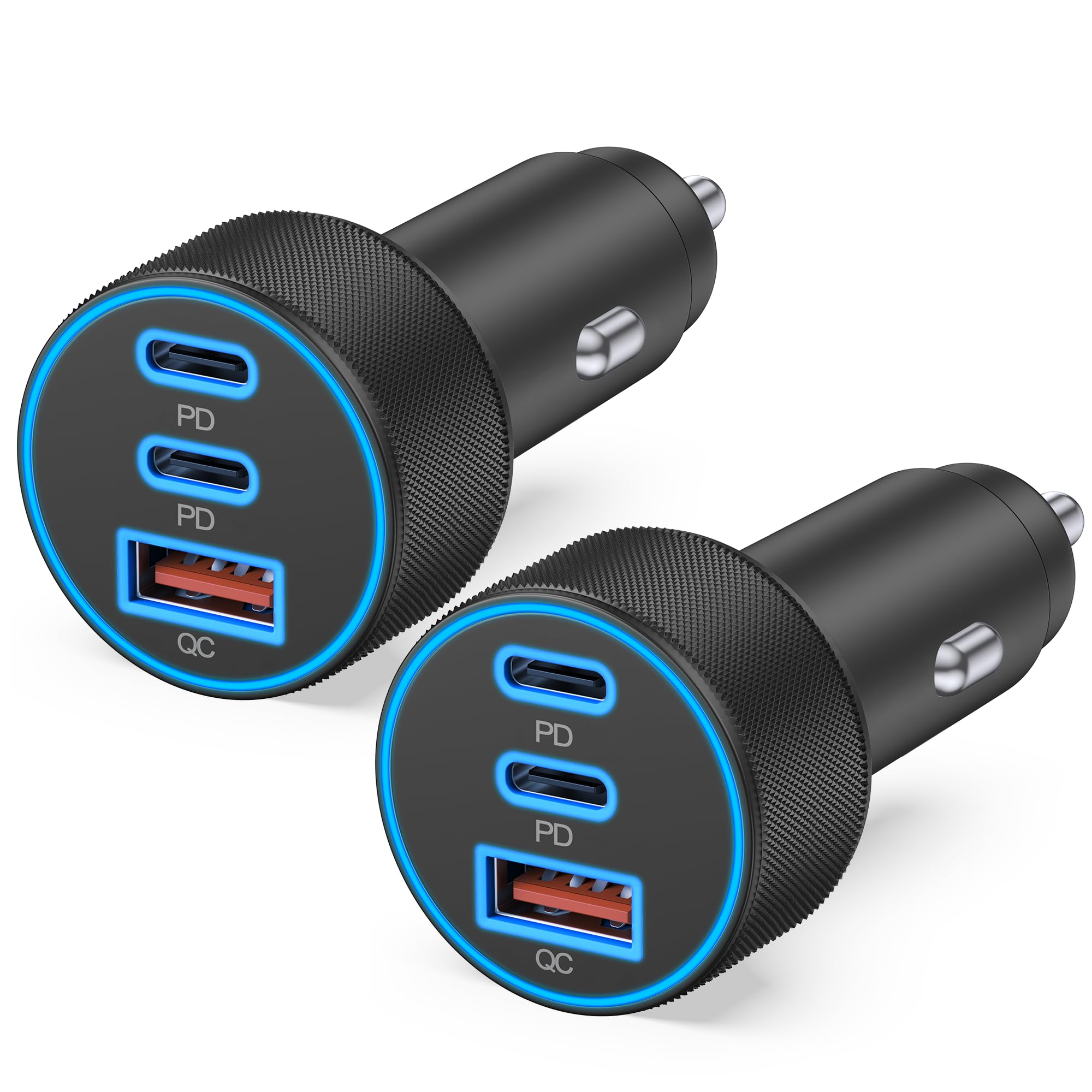 67W USB C Car Charger Super Fast Charging, 2Pack 3-Port 12-24V Car Accessories Phone Cigarette Lighter Adapter with USB C PD&QC 3.0 Fast Charger for iPhone 17 16 15 14 13 12 11 Pro Max, iPad, Galaxy