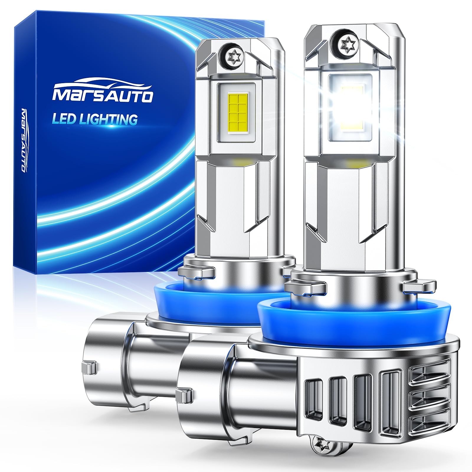Marsauto H11 Light Bulbs, 40000LM M1L H11 LED Bulb, 80000H+ Lifespan H9 H8 Drving Light, 6500K White 900% Bright Fog Light, 1