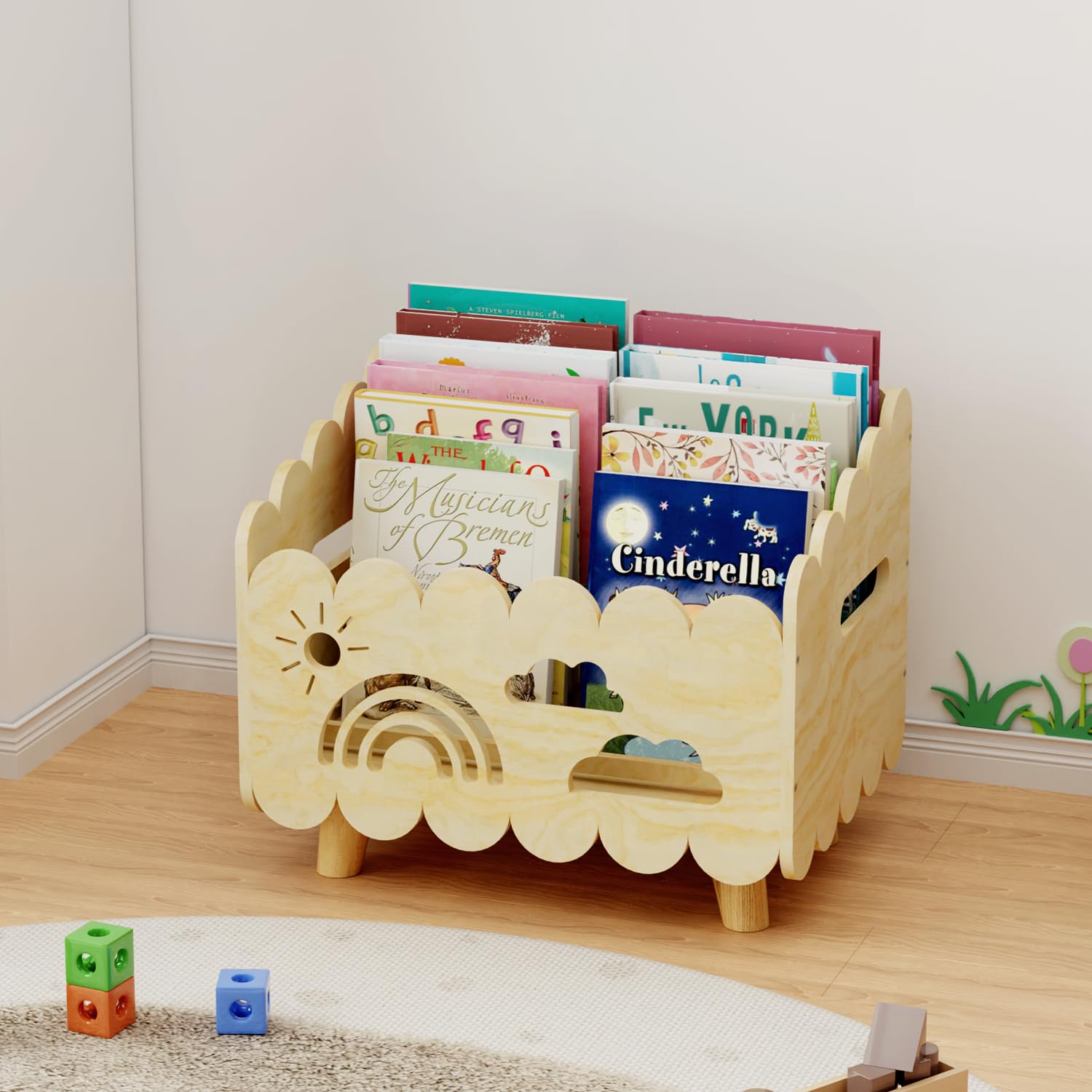 Photo 1 of Wood Kids Bookshelf, Montessori Bookshelf, With 2 Adjustable Dividers, Suitable Kids Rooms, Nursery & Classroom, Kids Bookshelf And Toy Storage, Toddler Book Rack, Nursery Book Shelves, Kids Bookcase