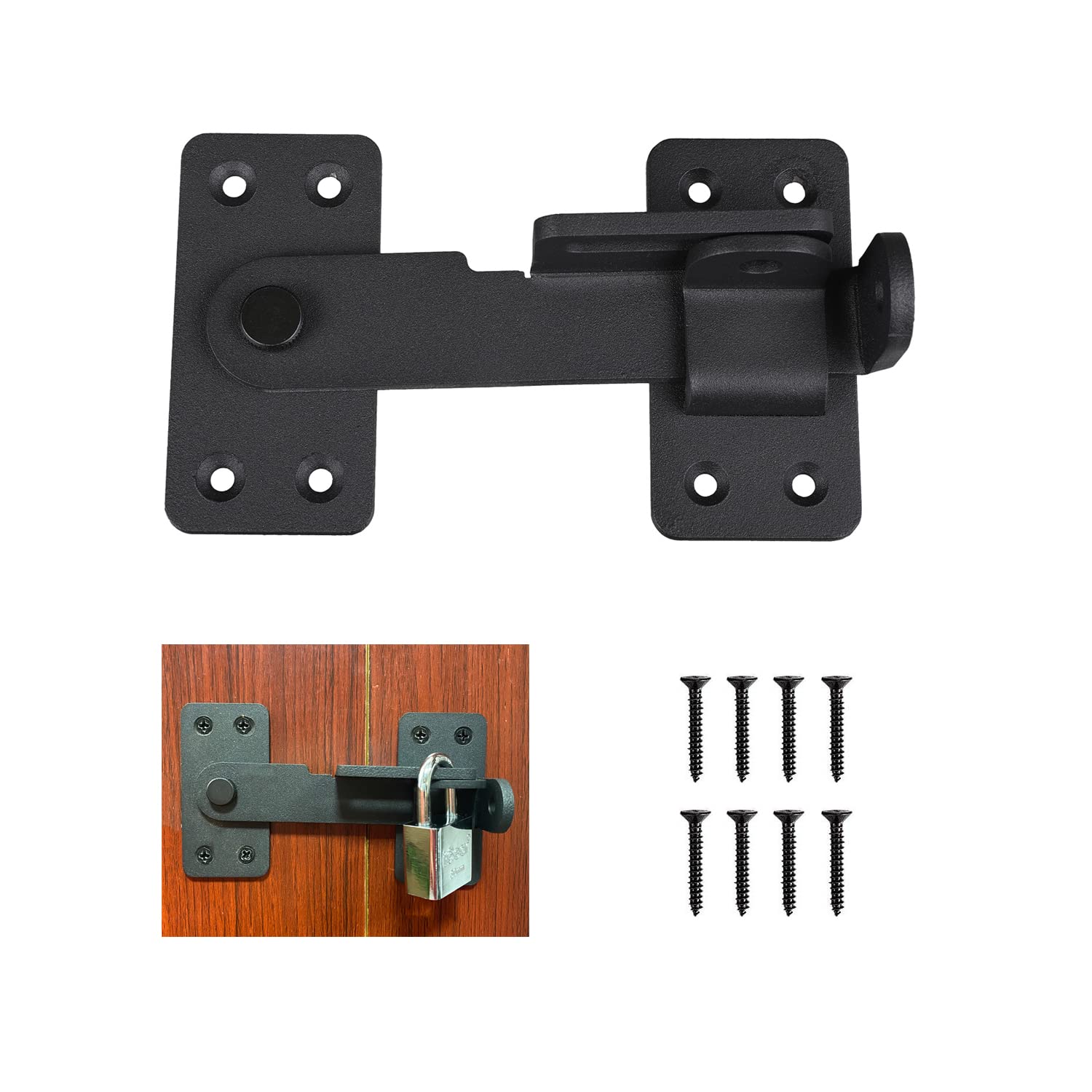 VANROUG Flip Latch Lock,90 Degre Heavy Duty Gate Latch with Padlock Hole,Safety Door Bolt Latch Lock,Barn Door Lock Suitable for Wooden Fences,cabinets, bathrooms, Toilets, Windows, etc.