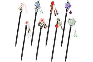 inSowni 8 Pieces Decorative Retro Asian Japanese Chinese Traditional Hanfu Wooden Hair Sticks with Flower Bead Pendants Floral Hair Pins Forks Chopsticks Bun Updo Holders Headpieces for Women Girls