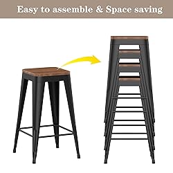 SHINEBOOM Barstools Set of 4 Black Metal Bar Stools
