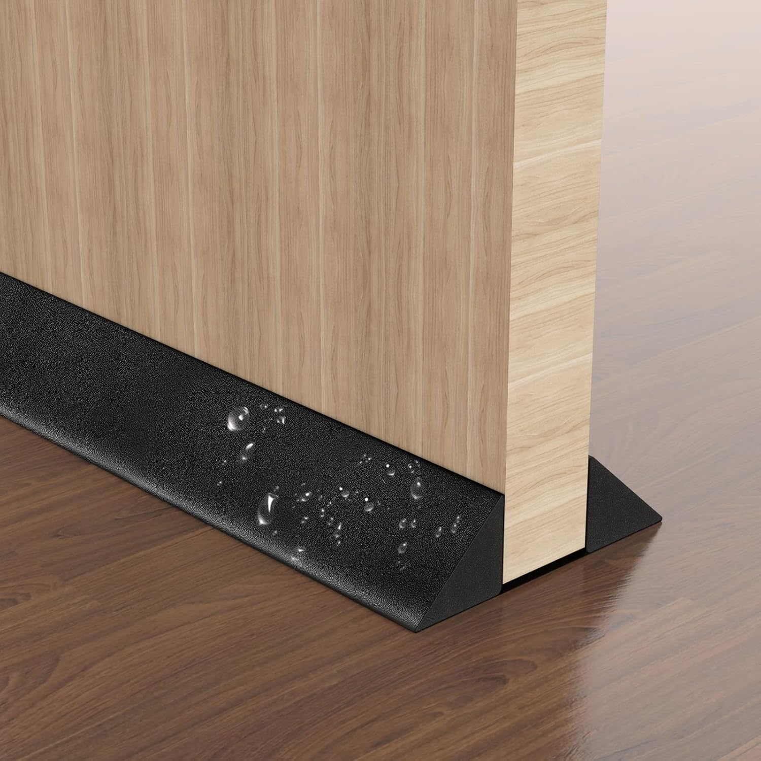 Draft Stoppers - Lewondr Door Draft Stopper 36 Inch Under Door Draft Noise Blocker Waterproof Cuttable Triangle Strong Adhesive Weather Stripping Door Seal Under Door for Reduce Dust Air Door Sweep, Black