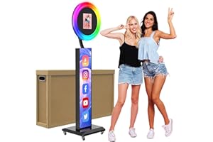 JIYANG Portable Photo Booth Compatible with Ipad 12.9in 11in 10.9in 10.2in,Photo Booth Machine with Software APP Control,Music Sync,Free Custom Logo,Honeycomb Case,for Parties,Wedding(Light Box Black)