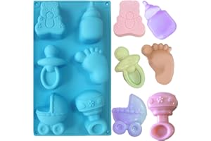 Efivs Arts Baby Shower Soap Silicone Mold Large Size Baby Feet Carriage Nursing Bottle Mold for Chocolate, Cake, Cookie, Pudding, Jelly, Fondant