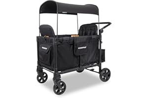 WONDERFOLD W4 Elite Pro Stroller Wagon (4 Seater) - Collapsible Wagon Stroller with Seats with 5-Point Harnesses, Adjustable Push Handle, and Adjustable Sun Canopy, Jet Black