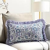 CPC Indigo Blue 100% Cotton Block Print Ruffle Sham Cover 12x20 inch, Handmade Boho Floral Pillowcase, Farmhouse Cottagecore Bedding, Soft Decorative Cushion Cover for Bedroom Décor