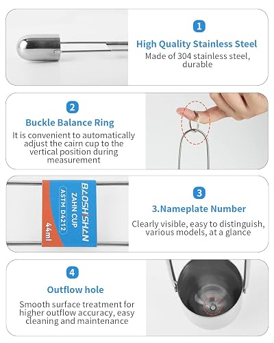 Zahn Cup No. 2 Viscosity Cup #2 Viscometer 44ml Dip Type Stainless
