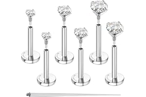 GEMQUEEN G23 Titanium Flat Back Earrings Hypoallergenic - 14K Gold Filled Internal Thread Stud Earring 16G 18G Cartilage Helix Tragus Conch Piercing Jewelry Nose Lip Labret Studs for Women Men 3 Pairs