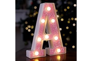 TRONSBOO LED Letter Lights Pink Glitter Marquee Letters Light Up Alphabet Letters Sign Battery Powered for Home Party Decoration Night Bar Wedding Birthday Christmas Lamp Girls Gift - Letter A