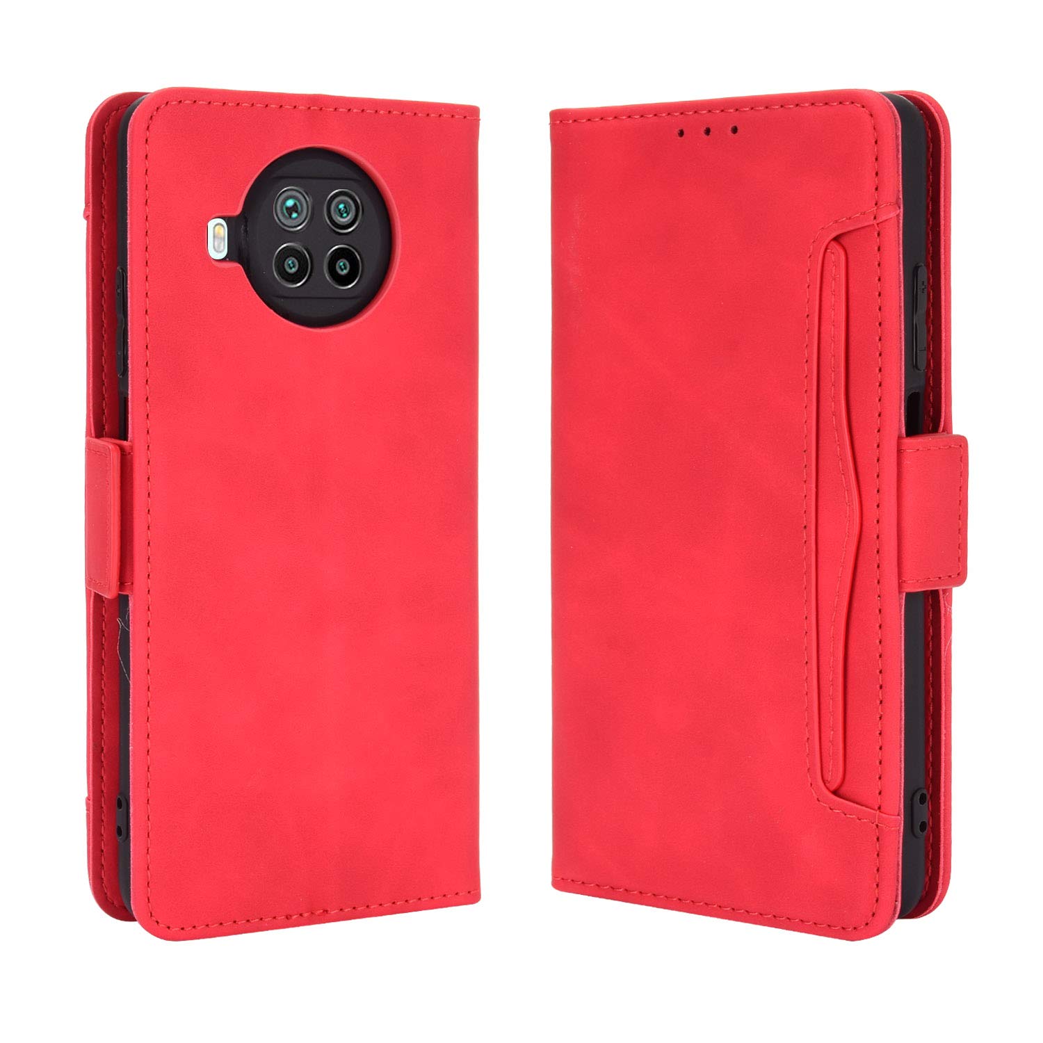 Wallet Case for Xiaomi Mi 10T Lite 5G Case, Retro Style Wallet Magnetic Cover with Credit Card Slots and Flip Stand, Leather Phone Case Compatible with Xiaomi Mi 10T Lite 5G, Red โ image 1
