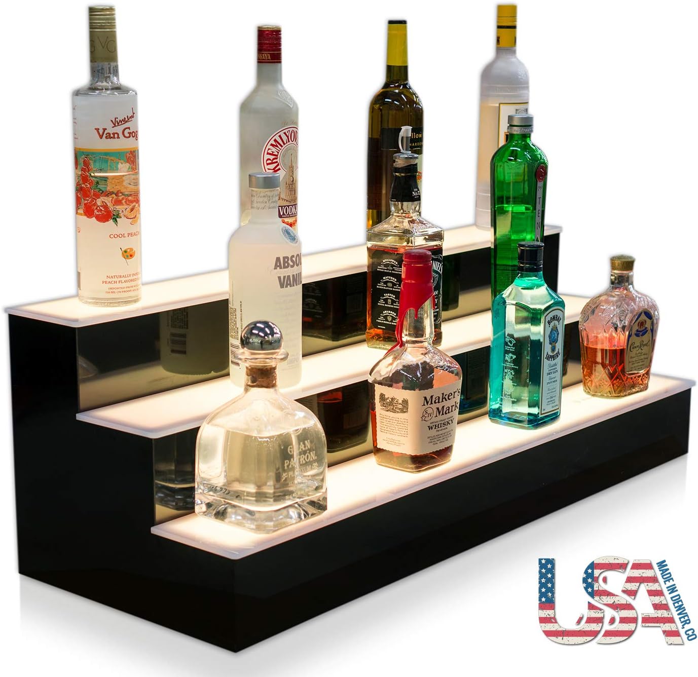 Customized Designs 40" 3 Step Illuminated Liquor Display Shelves with High Gloss