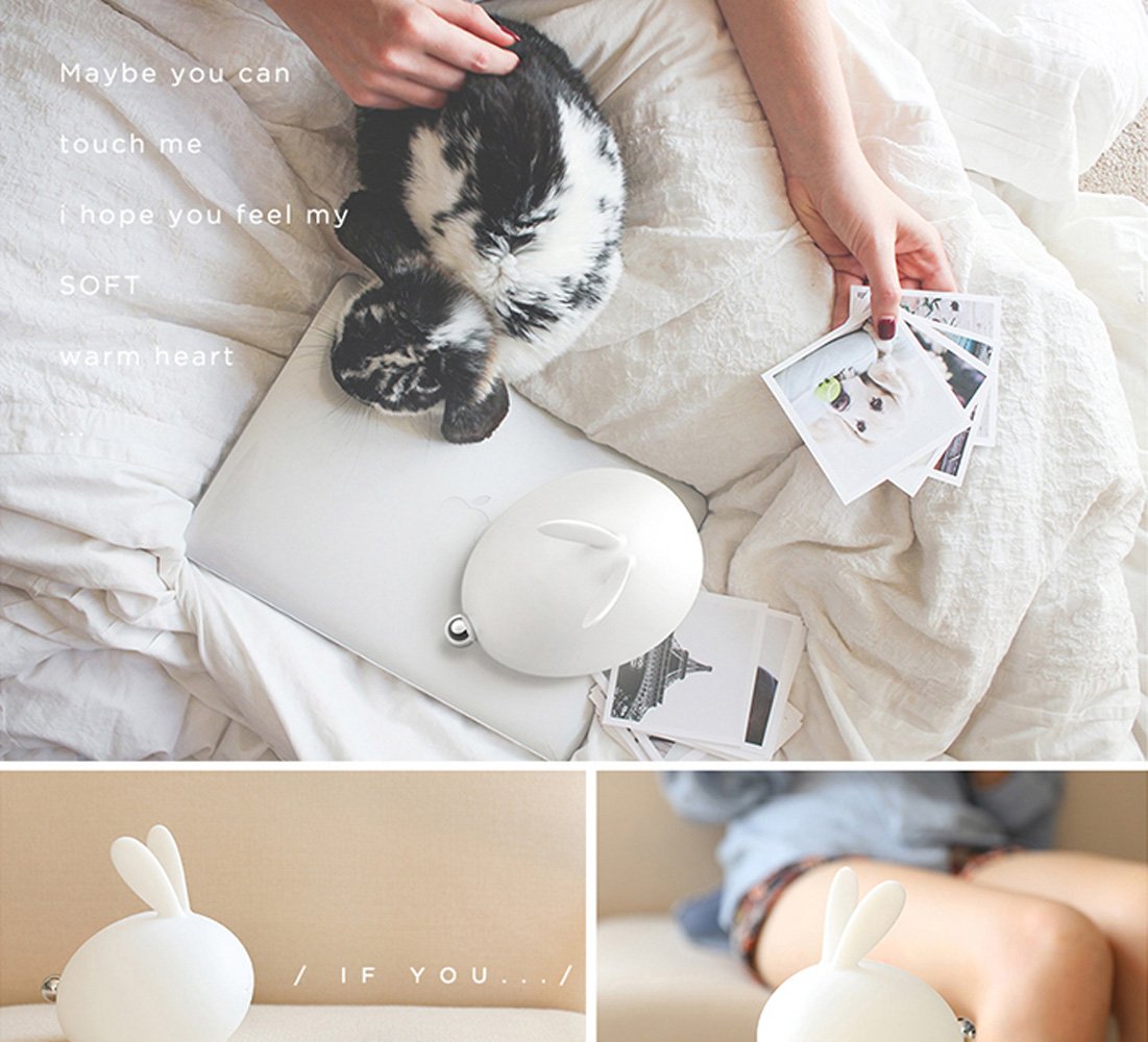 LED Rabbit Night Light - Soft Silicone Cute Rabbit Bunny Lamp with 7 Colors USB Chargeable for Baby kids Children Home Bedroom For Birthday, Christmas, Housewarming, Graduation, Wedding or Gift