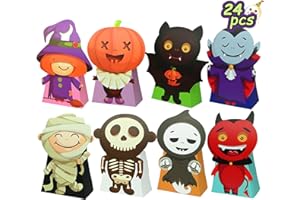 Nimbbex 24PCS Halloween Treat Bags, 3D Shape Foldable Halloween Treat Boxes, Small Trick or Treat Candy Goodie Gift Bags Bulk for Party Favor, Classroom Exchange, Decoration