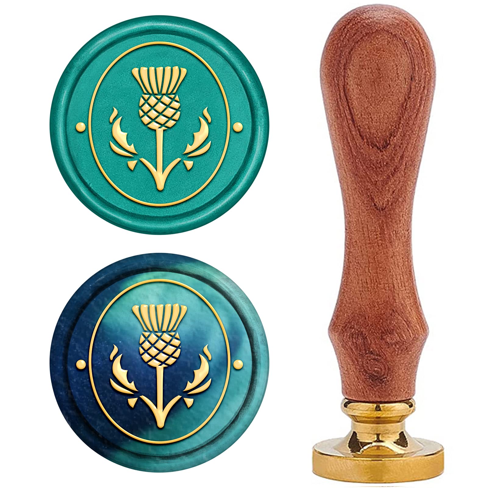 CRASPIRE Thistle Grass Wax Seal Stamp, Plant Sealing Wax Stamp Retro Wood Stamp Wax Seal 25mm Removable Brass Seal Wood Handle for Envelope Invitation Wedding Embellishment Bottle Decoration Gift Card