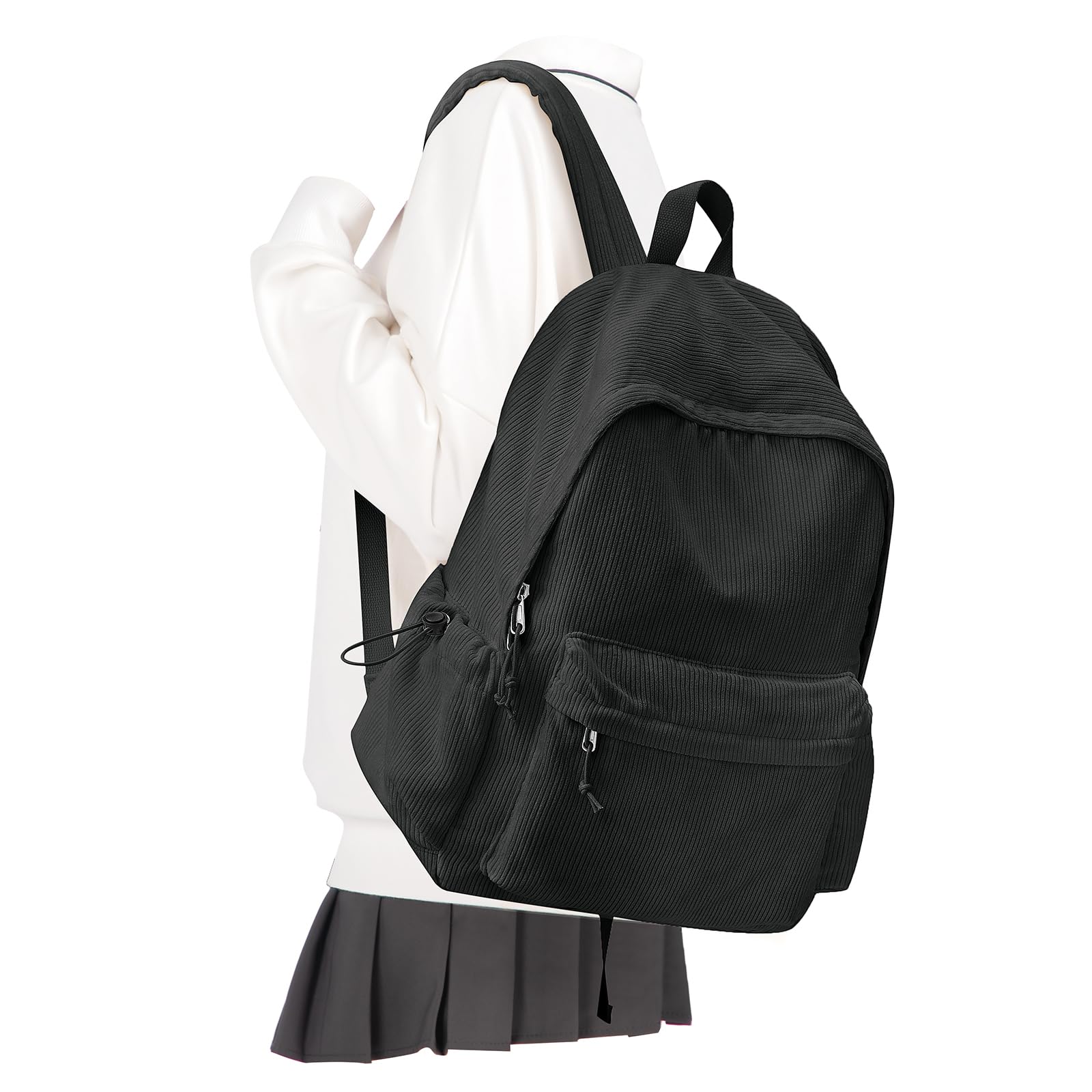 Black courderoy corduroy cotton ribbed knit backpack bag school college dorm Schools Out Cord Bag - Black Pebble | Billabong main image 4