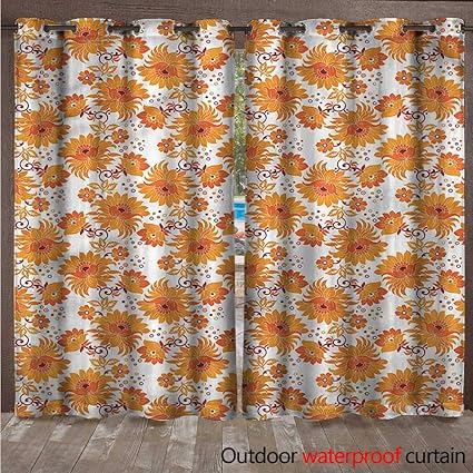 Amazon Com Cobedecor Orange Outdoor Curtains For Patio Sheer Old
