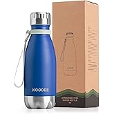koodee 12 oz Water Bottle for Kids, Stainless Steel Double Wall Vacuum Insulated Sports Bottle Cola Shape Leak-Proof Flask (Navy)