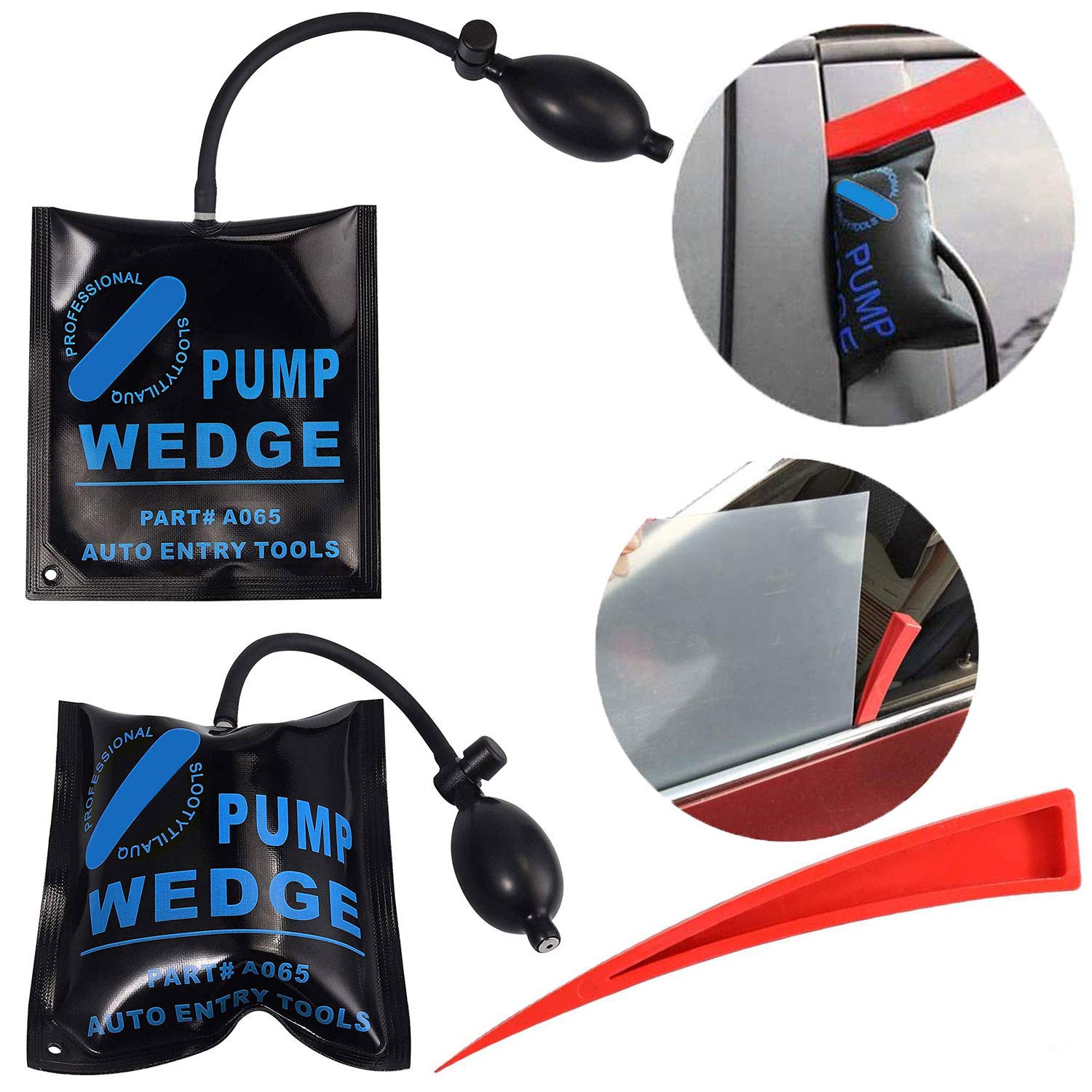 2 PCS Air Bag Wedge Pump Inflatable Automotiv Entry Fitting Car Door Window Tool , With A Red Wedge Pump Alignment Wedge Inflatable Shim Pry Bar for Home Door Window Installation Auto Repair （Black）