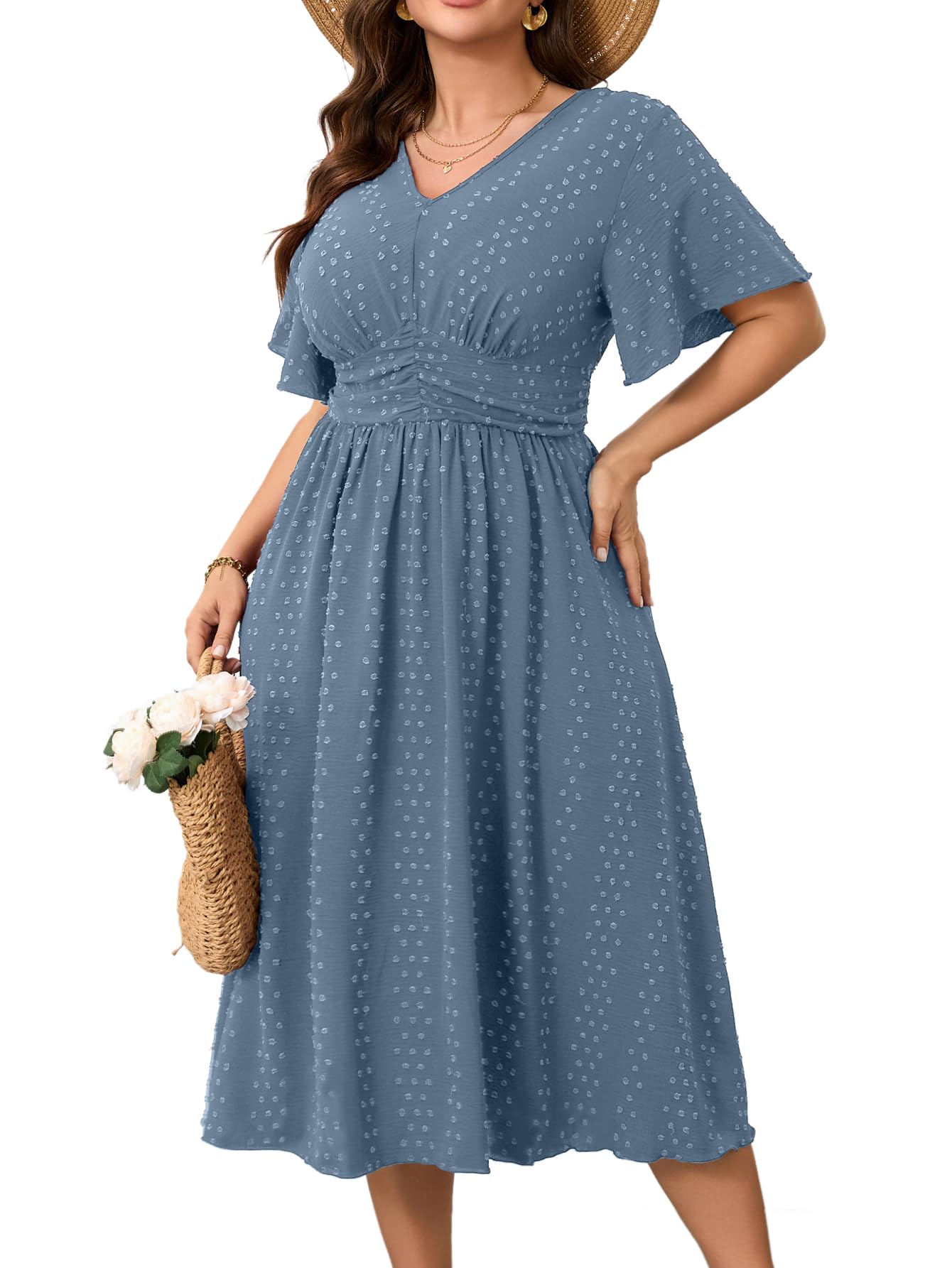 RWJ Women's Plus Size Maxi Dress V Neck Short