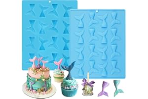 SAKOLLA Mermaid Tail Silicone Mold for Fondant, Cake Decoration, Chocolate,Soap,Candy,Jello,Cupcake Topper,Ice Tray（Set of 2）