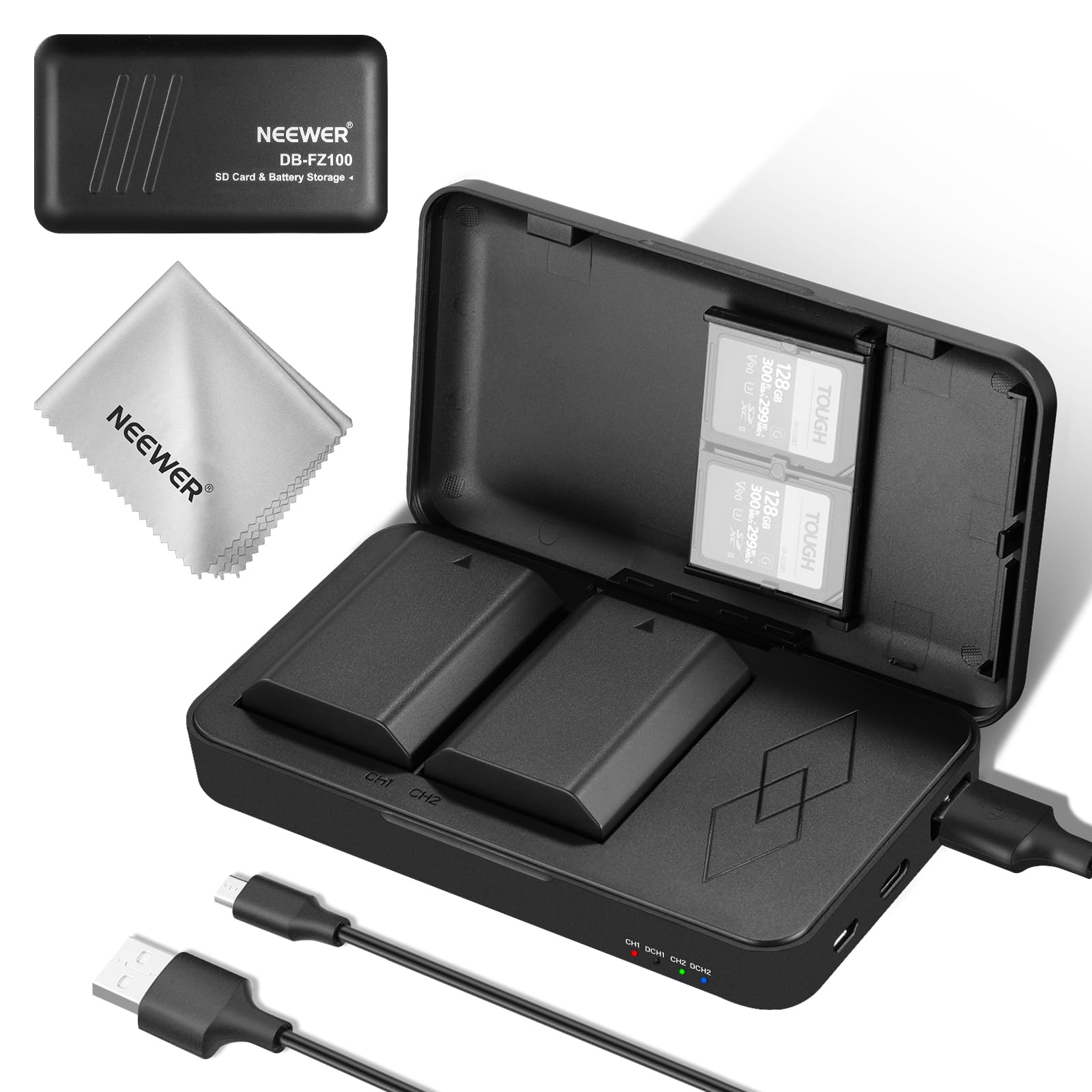 NEEWER 2280mAh NP-FZ100 Replacement Battery 2 Pack with USB Dual Channel Charger Kit, Compatible with Sony ZV-E10II A9III A7CII ZV-E1 A7III A7IV FX3 FX30 A6700 A1 A7C A7CR A7RIV A7RV A7SIII A9II