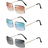 Weewooday 3 Pairs Rimless Rectangle Sunglasses Tinted Frameless Eyewear Vintage Transparent Rectangle Y2k