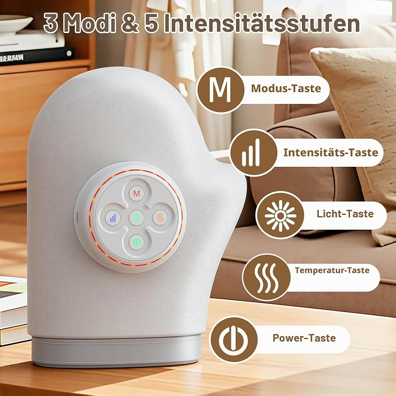 Wireless Handmassagegerät Grau, Wärme, 3 Modi & 5 Intensitätsstufen
