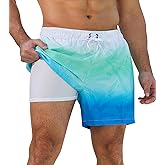 SILKWORLD Mens Swim Trunks 2 in 1 Quick Dry Bathing Suit with Compression Liner Beach Shorts with Zipper Pockets