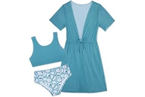 Enlifety 5-12T Girls Swimsuit 3 Piece Bikini Bathing Suit with Cover Up Quick Dry Swimwear