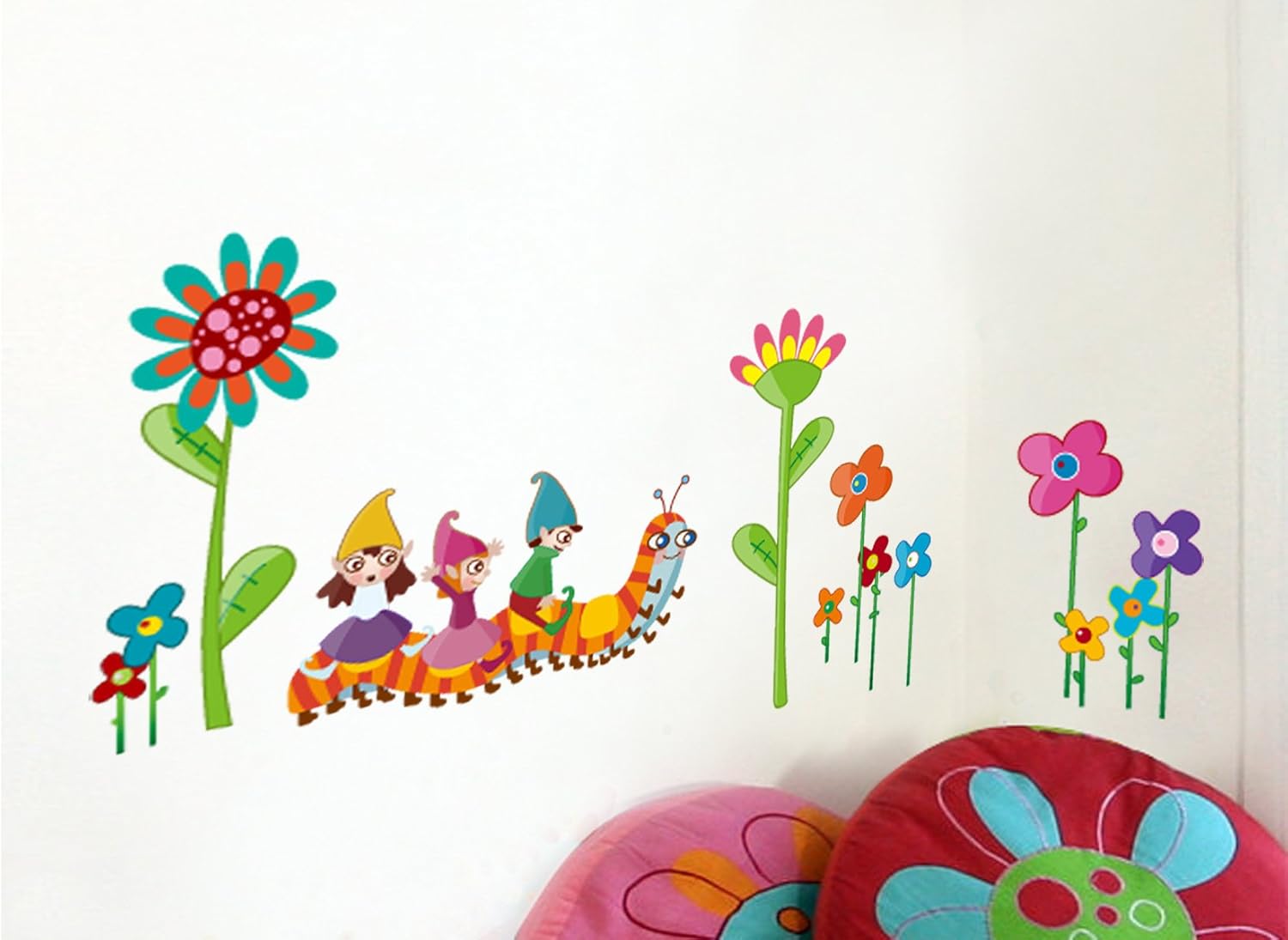 Lichi Riding on Worms with Flowers Sweet Wall Sticker for Children Kid Nursery Room Decor, Multicolor - Image 4