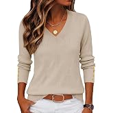 Zeagoo Womens V Neck Sweaters Long Sleeve Lightweight with Buttons Oufits | Basic Pullover Sweater Blouse Tops Fashion Clothing, Ribbed Knit Trendy Fashion Spring Fall Clothing, Business Work Outfits