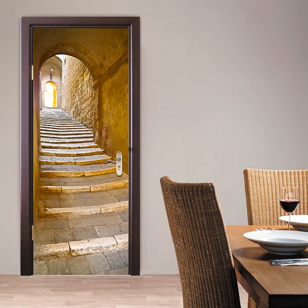 MeetYours Self Adhesive Door Stickers, 3D Peel and Stick, Waterproof Door Decal Vinyl Wall Murals 77 * 200cm