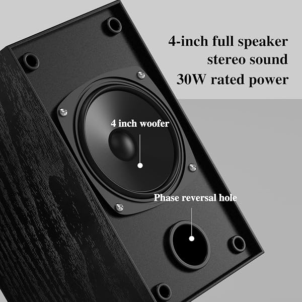 ELIMAVI 30W X 2 POWERED BOOKSHELF SPEAKERS – 3.5-RCA INPUT FOR TURNTABLE, TV, PC, RECORD PLAYER SPEAKERS WITH 4 INCH WOOFER & WALL MOUNTED