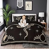 Snake Printed Duvet Cover Queen Size,Boho Sun and Moon Comforter Cover with 2 Pillowcase for Teens,Kids Starry Sky Galaxy Bedding Set,Black and Brown Breathable Decorative Bed Cover(No Comforter)