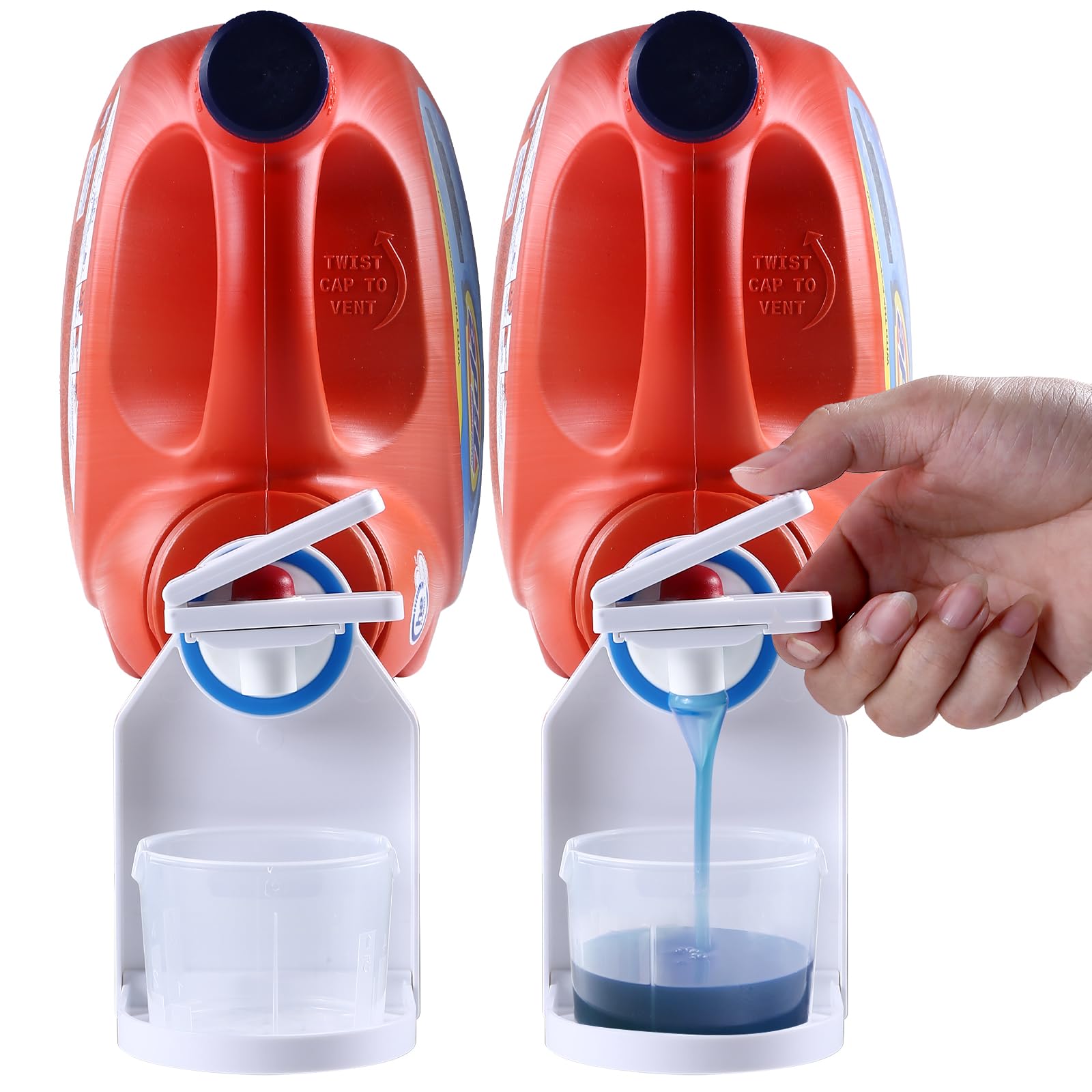 Photo 1 of [2 Pack] Laundry Detergent Dispenser Cup Holder & Nozzle Force-Saving Switch, Soap Dispenser,Drip Catcher, for Laundry Room Organization and Storage