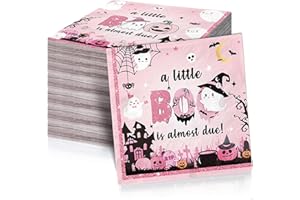 YAVXZVBW 48Pcs A Little Boo Is Almost Due Decorations Pink Halloween Napkins Little Boo Baby Shower Decorations Girl for Halloween Baby Shower Decorations for Girl