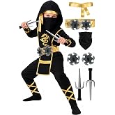 Wuclad 9 PCS Ninja Costume Kids,Halloween Costumes for Kids Boys Girls | Kids Ninja Costume Outfit Set,Plastic Ninja Costume Accessories,Boys Girls Kids Halloween Costumes Themed Party Dress Up