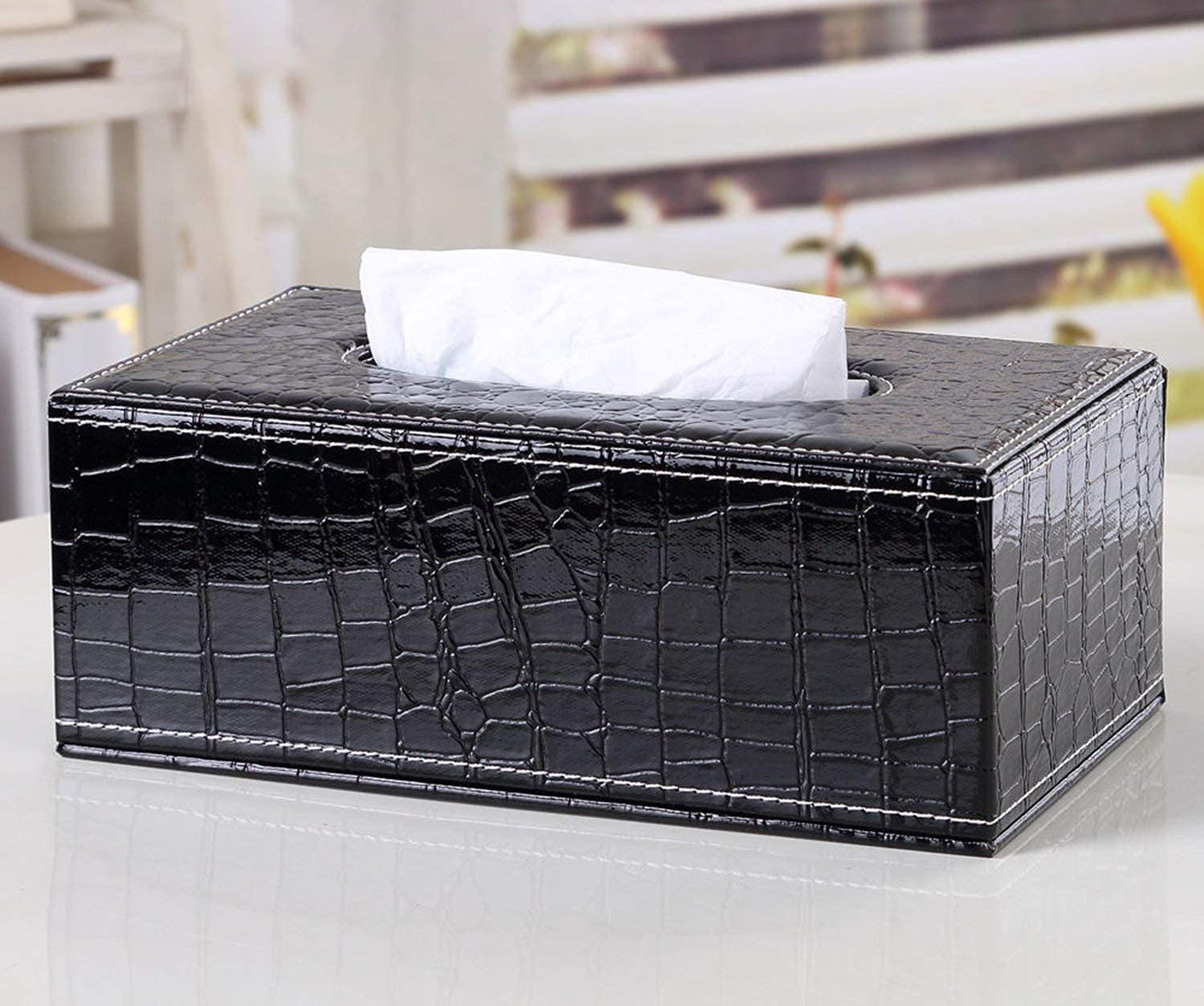 Be Cool Rectangular Leather Tissue Box Holder for Home, Office, Car