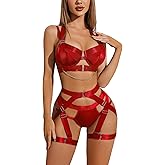 Avidlove Lingerie Set for Women Sexy Strappy Lingerie Underwire Push Up Bra Garter Set Lingerie with Chain