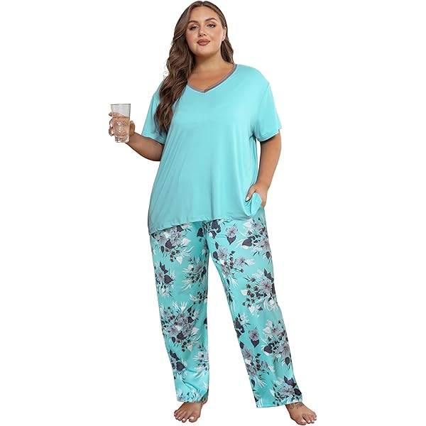 Vozanet Women Plus Size Pajama Sets Sexy V Neck Long Sleeve