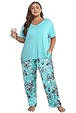 Vozanet Women's Pajama Sets Short Sleeve with Long
