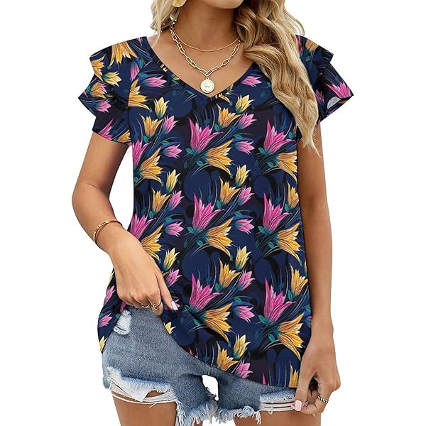 Juiimr Glow in Dark Splatter Neon Women's Tops,V Neck T