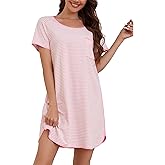 VibeVista Cotton Nightgowns for Women Summers Striped House Dresses Short Sleeve Crew Neck Sleepwear Sleepshirts Sleep Dress