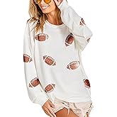 Joiemont Womens Football Sequin Embroidery Loose Fit Sweatshirt Casual Crewneck Pullover Long Sleeve Gameday Tops