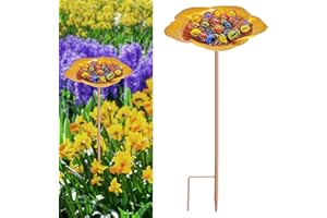 BAOKITOOK Bee Watering Station-Golden Butterfly Puddler Bee Bath & Feeder with Metal Stakes - 30 Glass Marbles, Vivid Flower Design, Garden Yard Decor (Golden-1PACK)