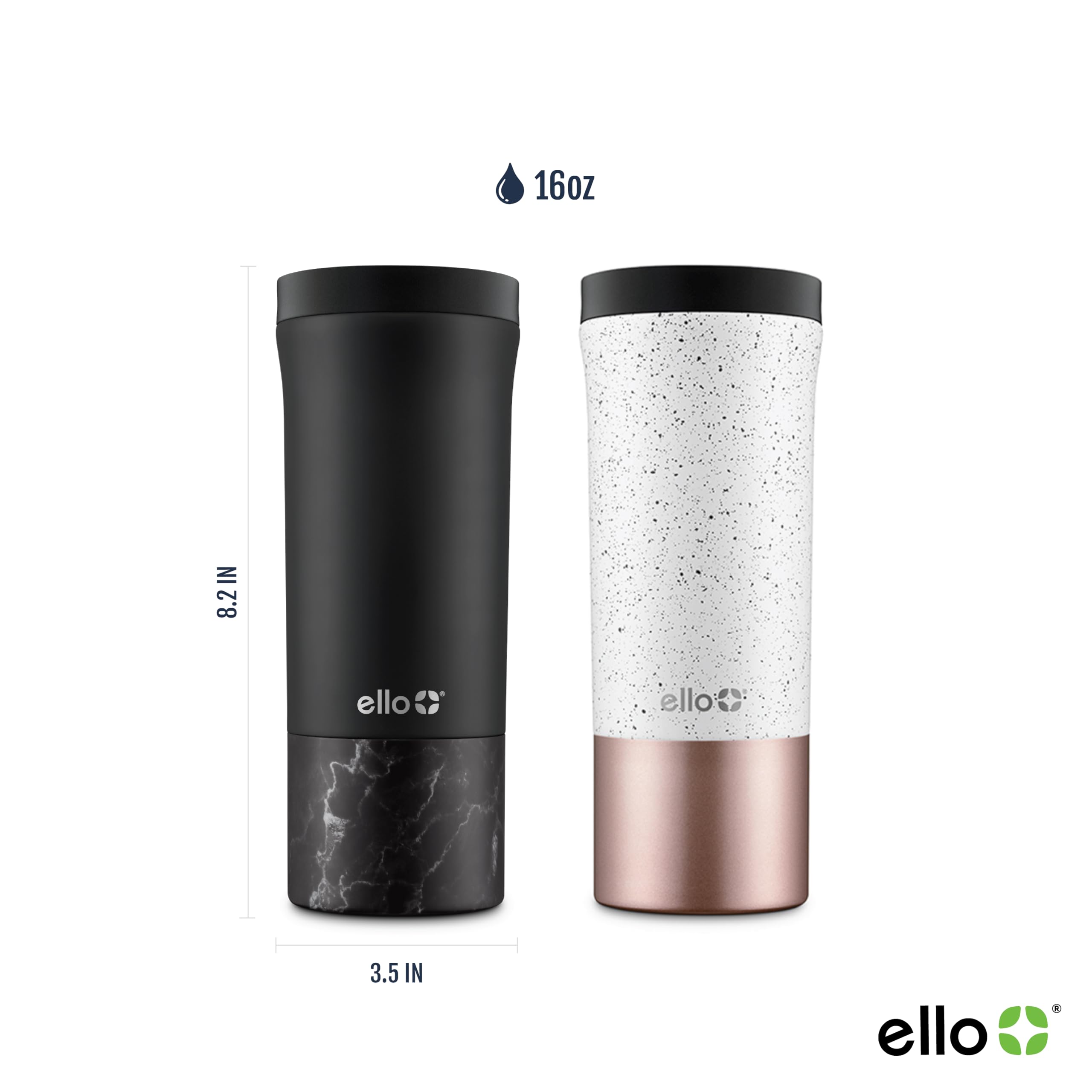 Ello Miri 16oz Vacuum Insulated Stainless Steel Travel Mug, Leak-Proof Slider Lid, Keeps Hot for 5 Hours, Perfect for Coffee or Tea, BPA-Free, Fits Most Cupholders, Holiday Gift, Speckle
