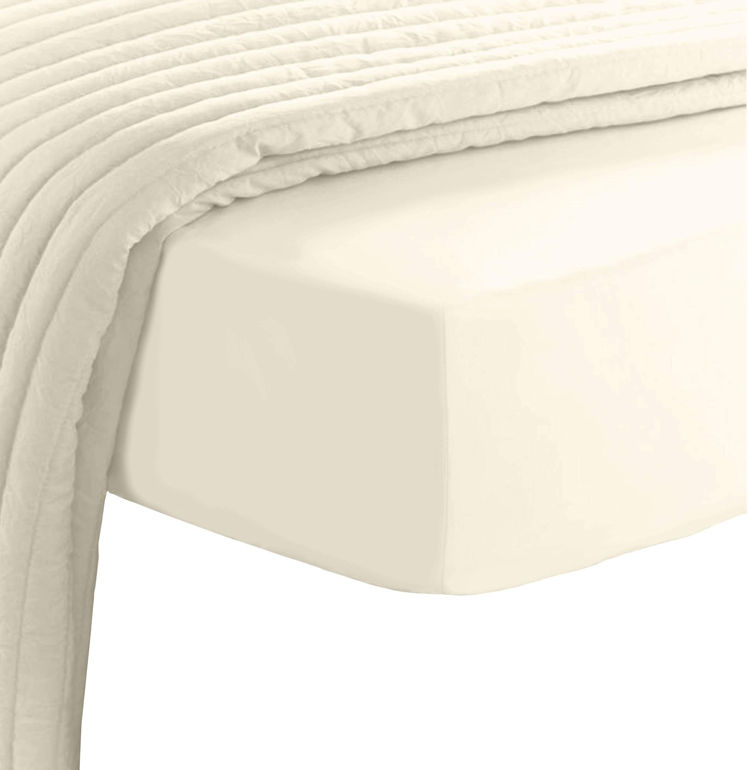 Pizuna Luxury Cotton Double Fitted Sheet Ivory, 800 Thread Count 100% Long Staple Cotton Fitted Bed Sheets Double 140x200 cm, Sateen Weave 40 cm Extra Deep Fitted Sheets Double 1 PC Ivory