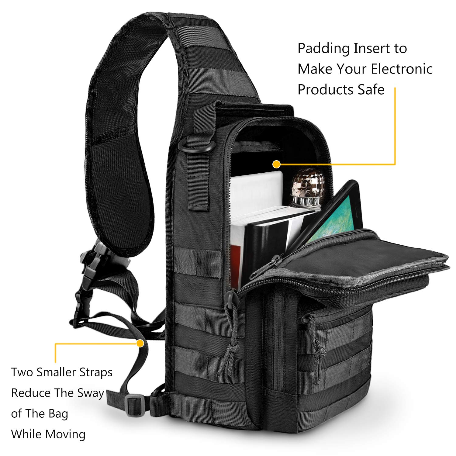 CVLIFE Tactical Sling Bag Pack Military Rover Shoulder Sling Backpack Molle Range Bag EDC Small Day Pack with Padding Pocket